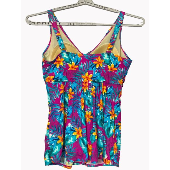 Swimsuits For All Womens Plus Size 24 Hibiscus V Neck One Piece Swim Dress - Picture 2 of 6